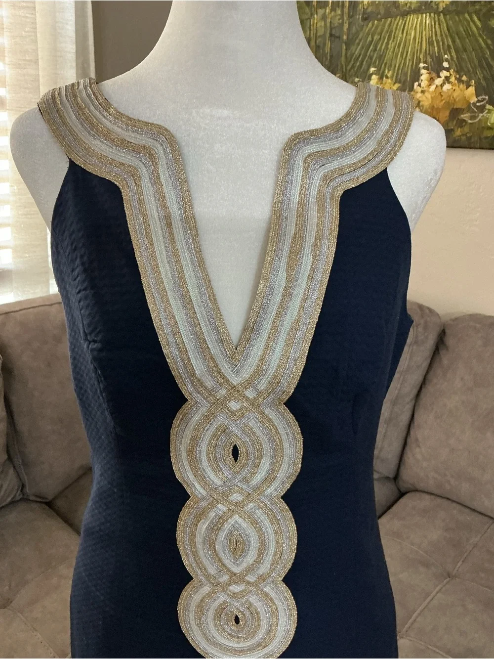Lilly Pulitzer Navy Sleeveless V-Neck Mini Dress with Ivory Embellished Trim